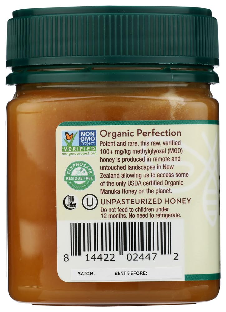 Wedderspoon Raw enhanced USDA Certified Organic Manuka Honey  100+ MGO  8.8 Oz  Unpasteurized New Zealand Honey  From Our Hives to Your Home