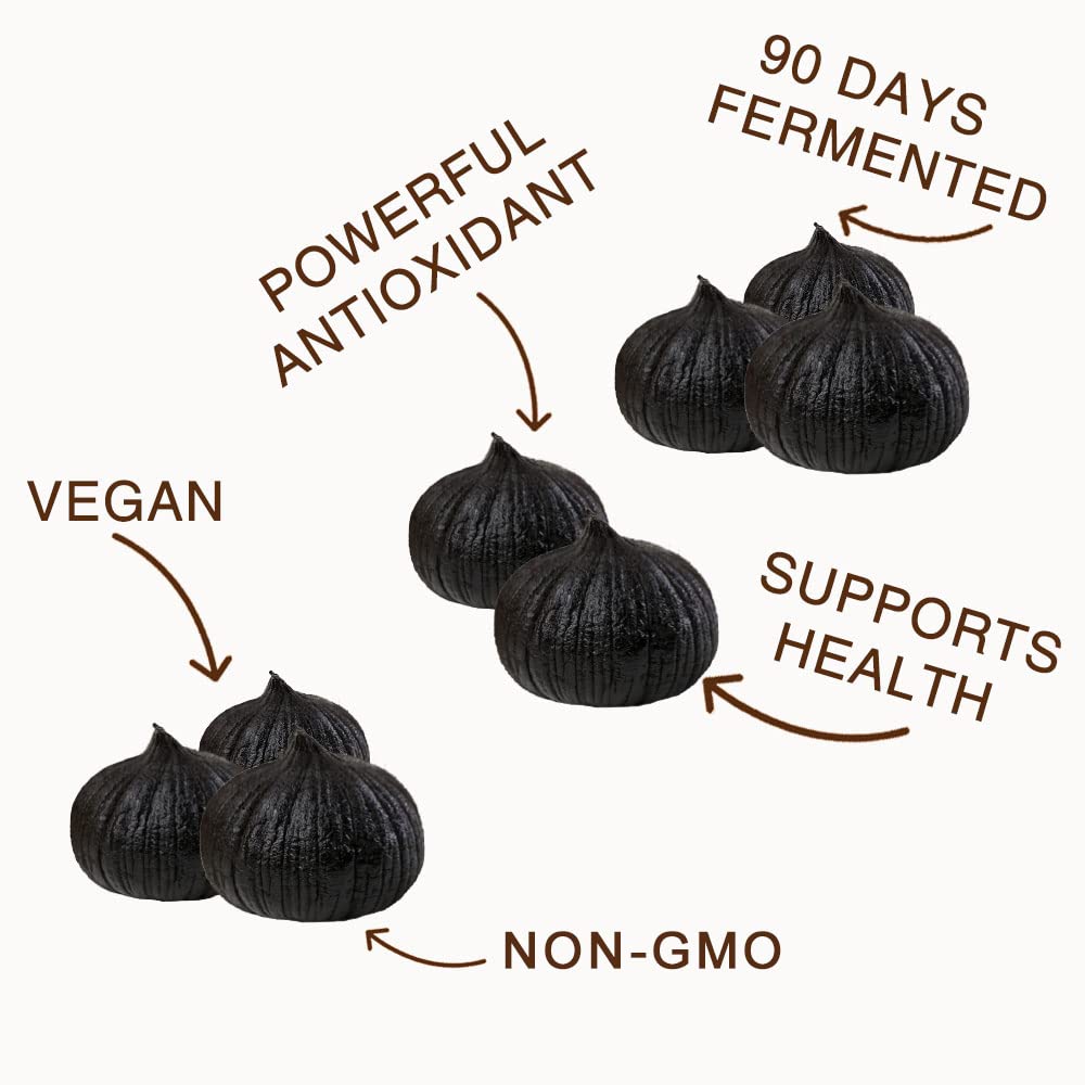 orgnisulmte Peeled Black Garlic Cloves, Fermented 90 Days, Non-GMO, 7.05 Oz