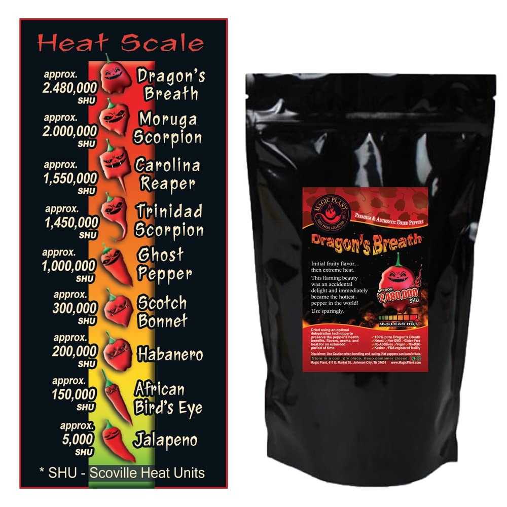 Magic Plant Dragons Breath Pepper Whole Pods - Intensely Hot Dried Red Chiles, 4 oz, No Additives