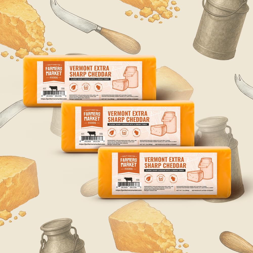 Farmers Market, Gluten Free, Keto, Paleo, Low Sodium, Zero Sugar, Wisconsin Cheese Gift Sets, 3-Pack, Vermont Extra Sharp Cheddar
