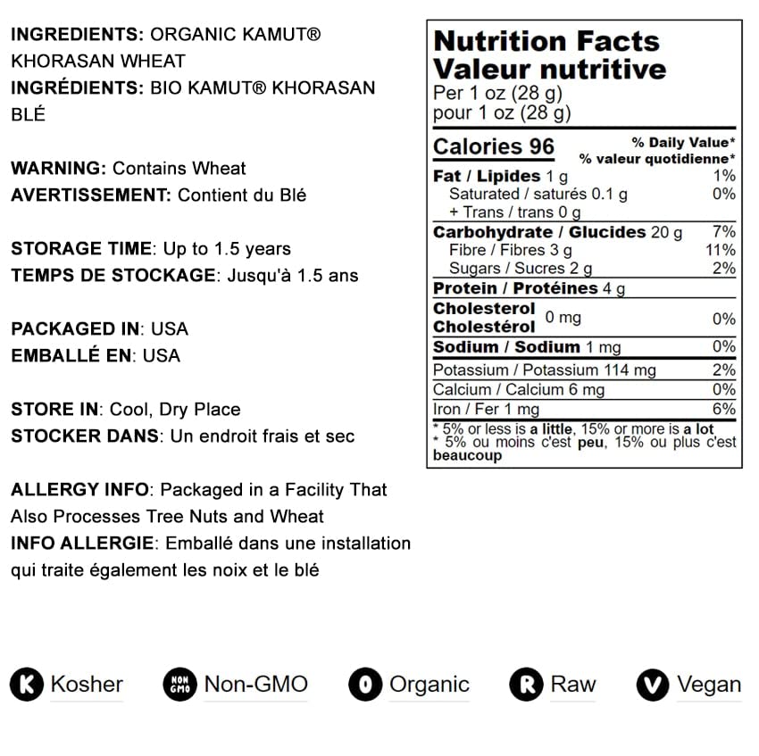 Food to Live Organic KAMUT Khorasan Wheat Flour, 2 Pounds - Stone Ground Powder, 100% Whole Grain Meal, Non-GMO, Kosher, Bulk