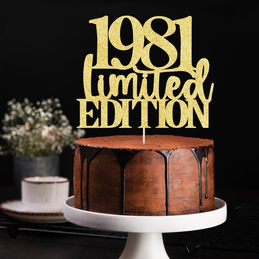 Limited Edition 1981 Cake Topper 44Th Birthday Happy Birthday Cake Topper Men And Women Cheer 44Years Old Handmade Golden Glitte