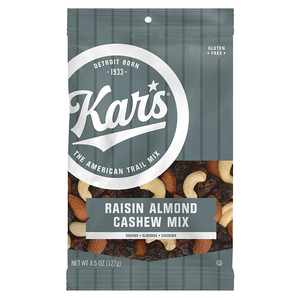 Kars Nuts Raisin Almond Cashew Trail Mix, 3 oz - Grab & Go Bags, Individual Snack Packs (Pack of 12), Gluten-Free Trail Mix Snac