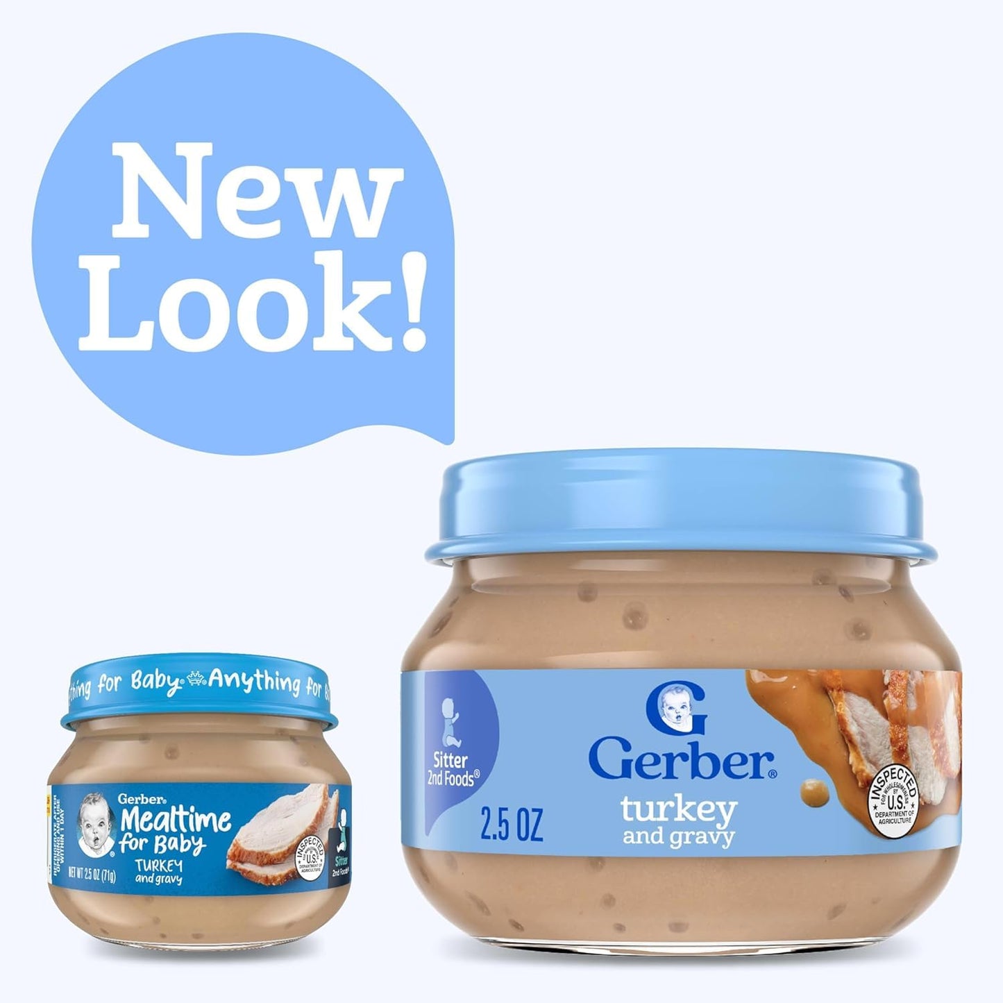 Gerber Baby 2Nd Foods Baby Food, Turkey & Gravy,Non-Gmo Pureed Baby Food With Essential Nutrients Glass Jar, 2.5 Ounce (Pack Of 20)
