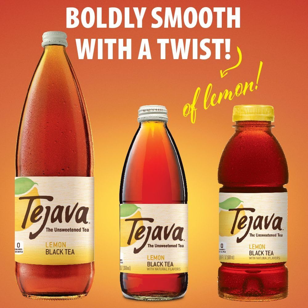 Tejava Lemon Black Iced Tea, 12 Pack, 16.9Oz Pet Bottles, Unsweetened, Non-Gmo, Kosher, No Sugar Or Sweeteners, No Calories, No