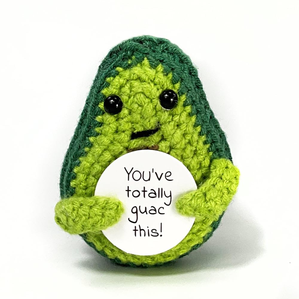 Tiny Detalles Mini Funny Positive Avocado, Funny Crochet Toys with Encouragement Card, Sentimental Support Avocado for Birthday 