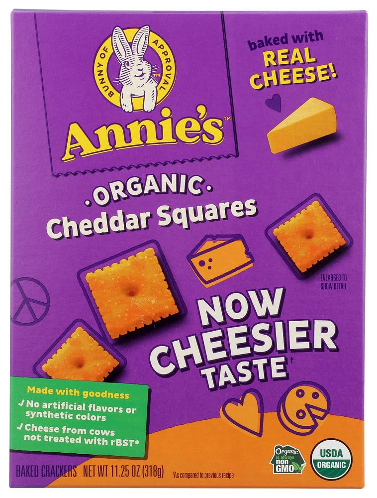 Annies Homegrown Organic Cheddar Squares Baked Snack Crackers, 11.25 Oz (Pack Of 6)