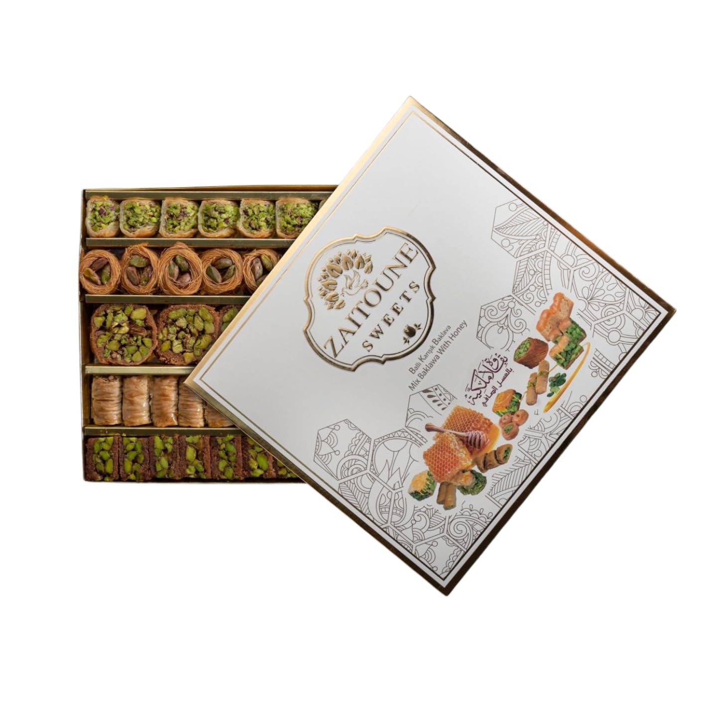 Zaitoune Pistachio Baklava with Honey - 1.1 lb | Luxury Pastry Assortment | Arabic Dessert with Authentic flavors in Beautiful G