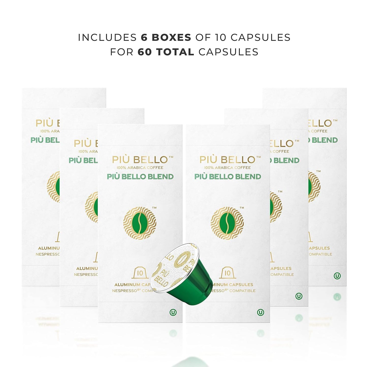 PIU BELLO Espresso Coffee Pods for Nespresso - Rich & Balanced Taste - 60 Count Pack