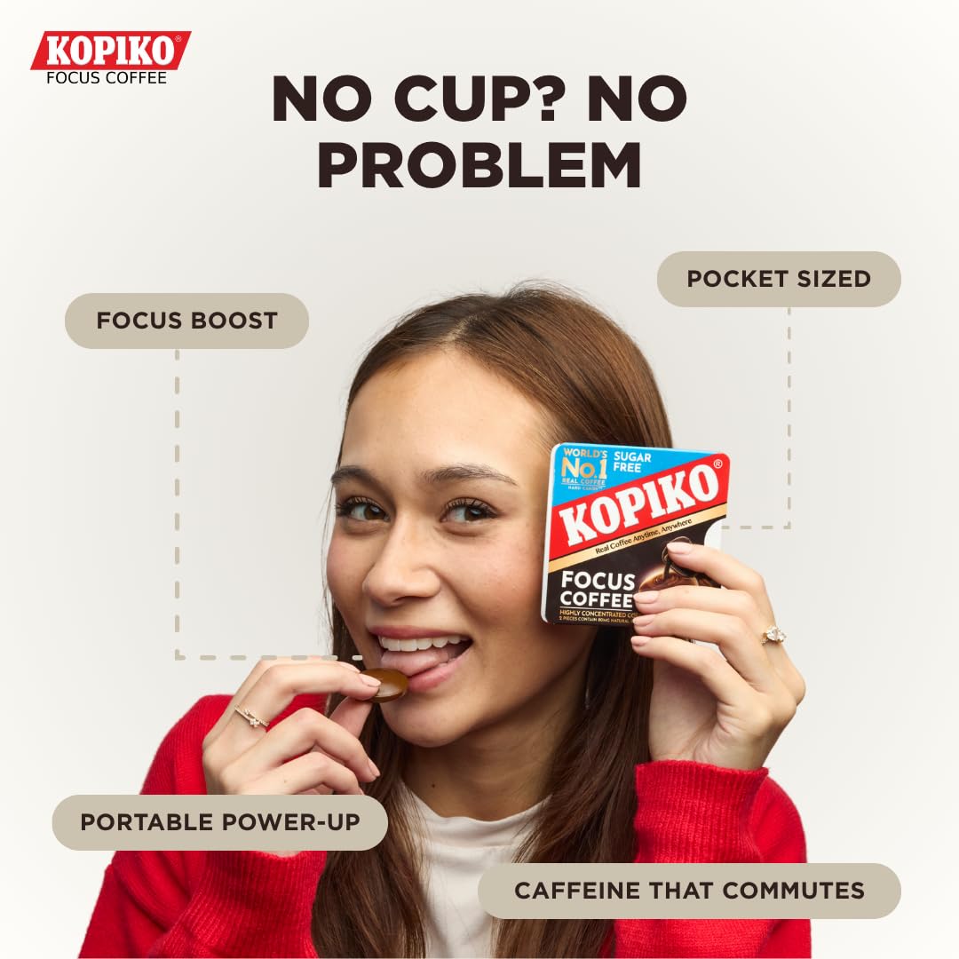 Kopiko Focus Coffee Candy - Highly Concentrated Coffee Candy  12 pack box with 4 Focus candies per pack. 2 Candies Equals One Cup of Coffee