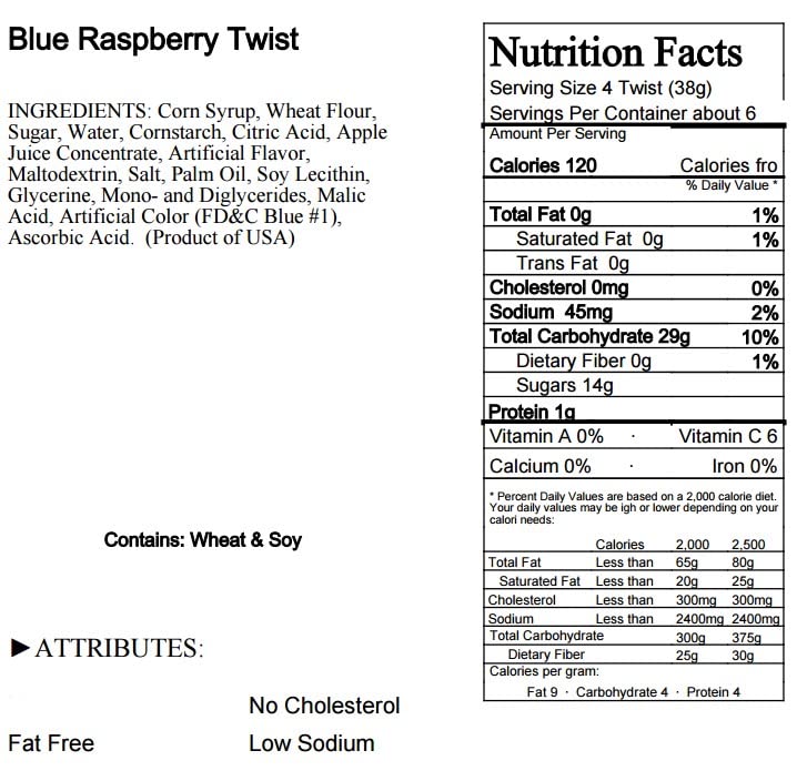 Blue Raspberry Licorice Twists - Fat-Free Old Fashioned Gourmet Blue Raspberry Licorice Candy - Soft & Chewy Texture with Bold F