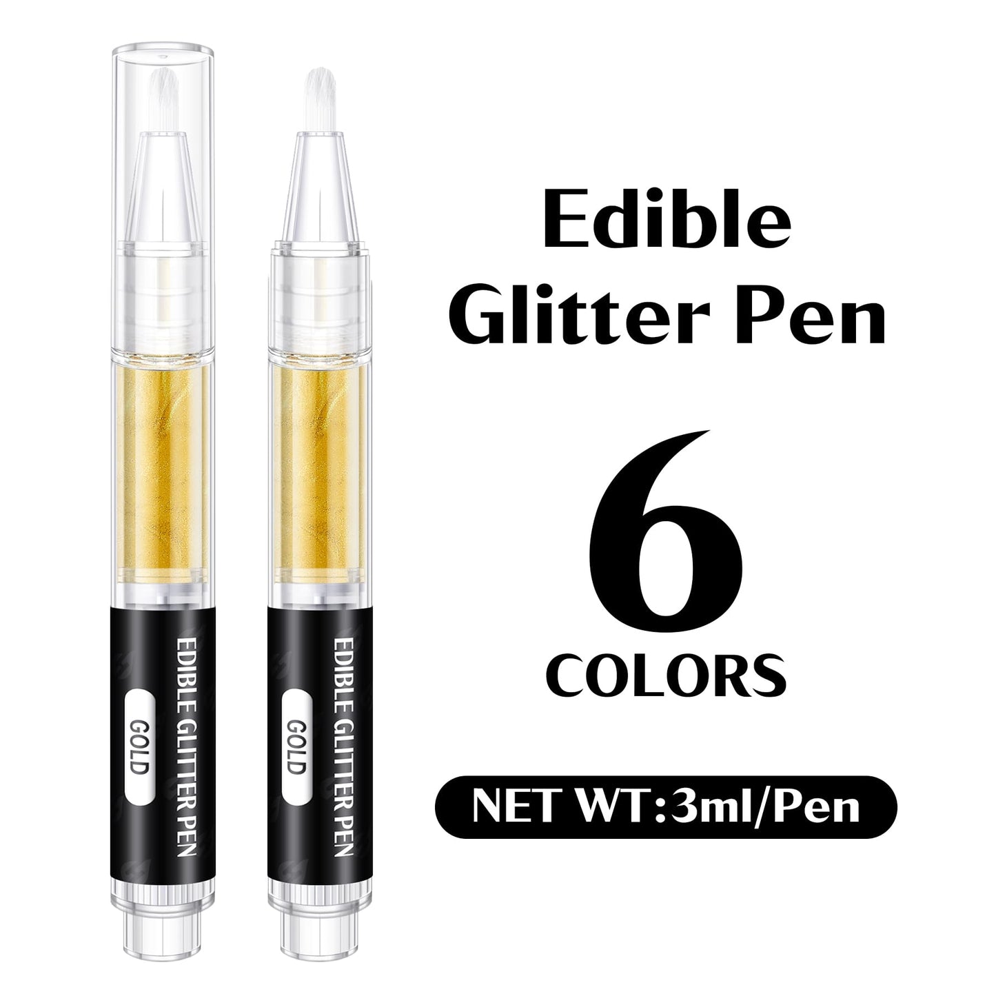 Edible Paint Pen 6 Colors Metallic Edible Markers Food Coloring Pen Shiny Food Glitter Paint For Cookies Decorating Fondant Icin
