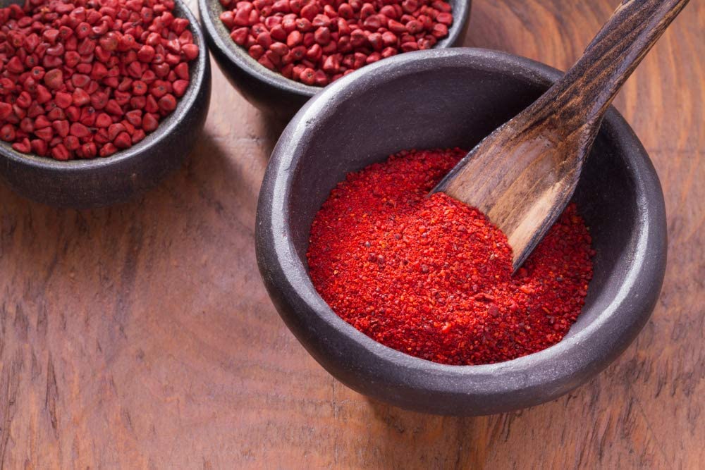Amazing Chiles & Spices Achiote Powder - Ground Annatto Seeds, 16oz (1LB), Ideal for Soups, Stews, Meats, and Mexican Recipes