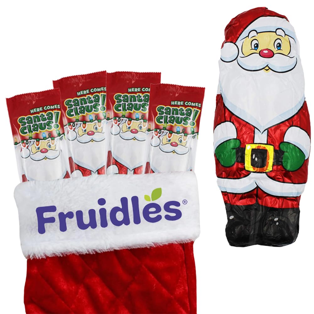Fruidles Large Christmas Chocolate Santa Holiday Treats, Solid Smooth Milk Chocolate, Party Bag Fillers, Individually Wrapped Fo