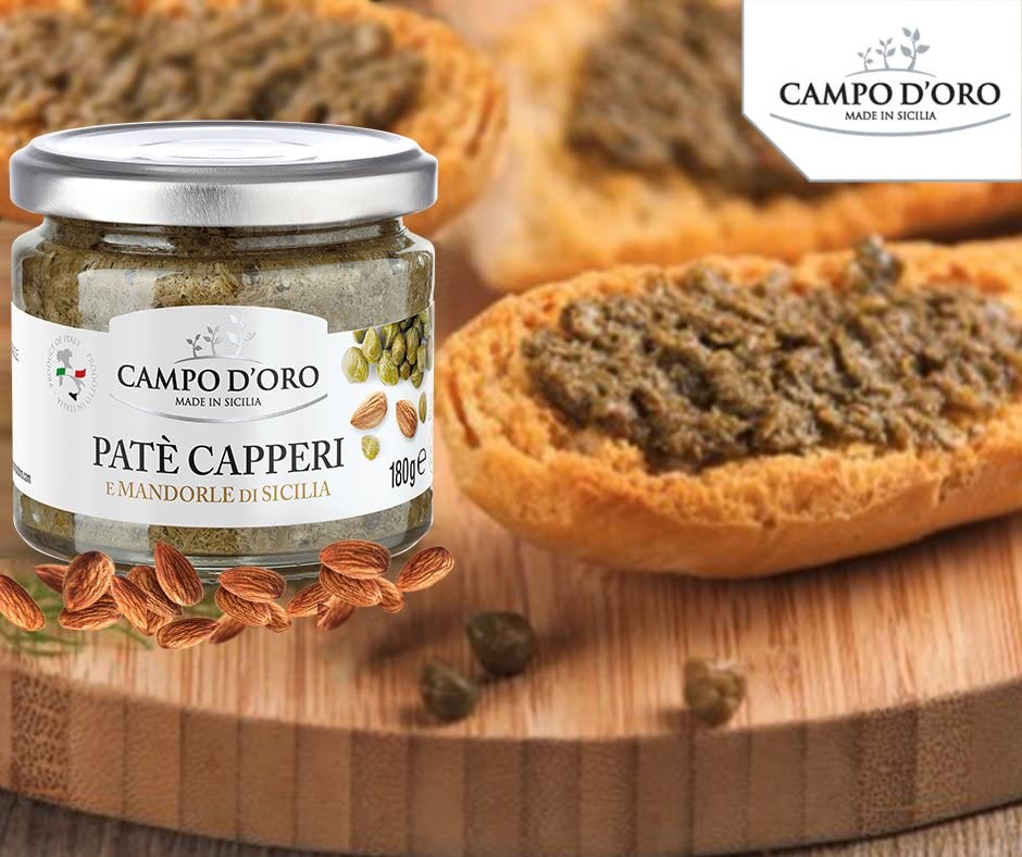 Campo D'Oro - Capers Pate Spreadable, Caper & Almond Sandwich Spread, Non-Gmo, Product Of Italy, 6.34 Oz 180G