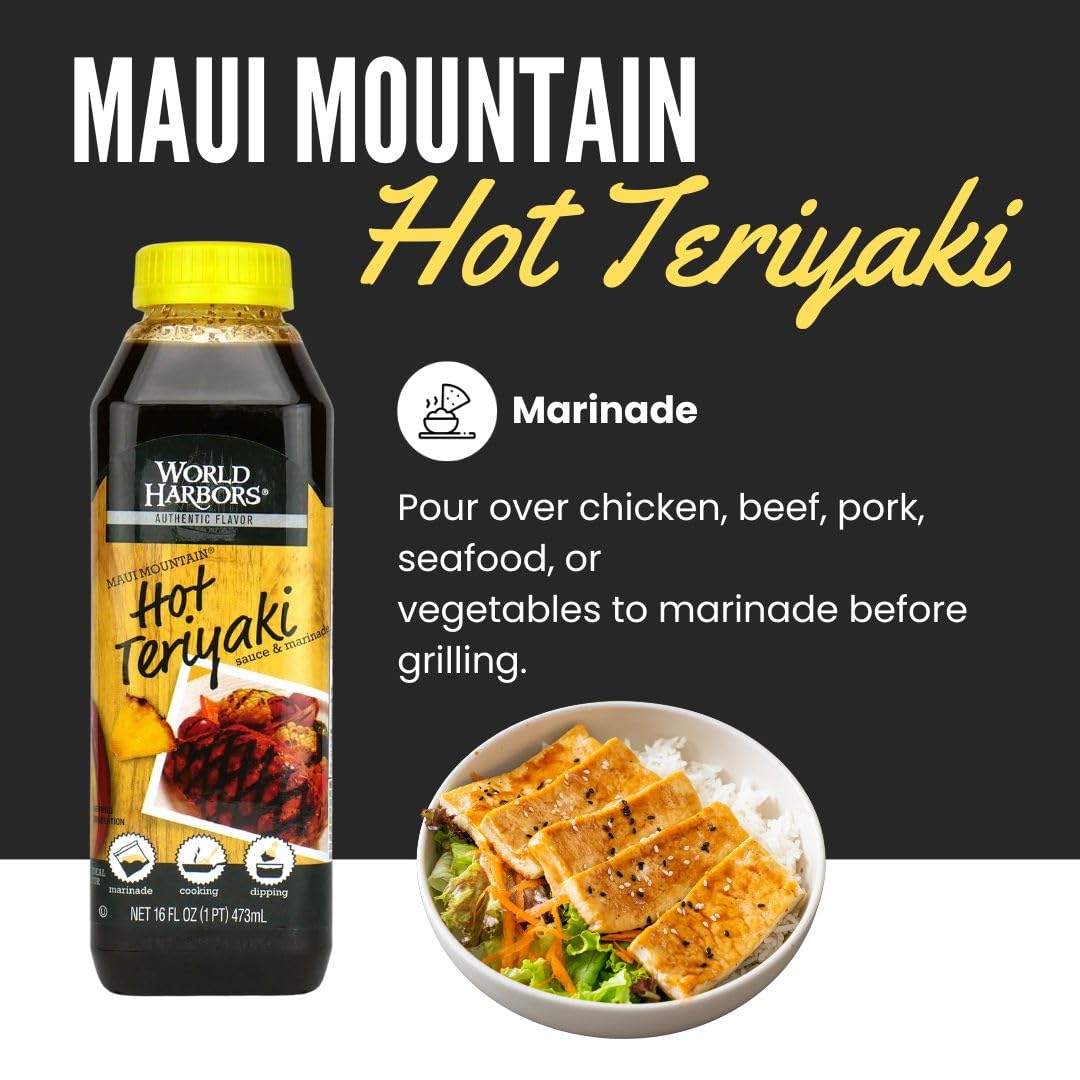 World Harbors Hot Teriyaki Sauce Perfect For Grilling Stir-Fries, Dipping, Marinades For Pork, Chicken, Beef, Steak, And More, S
