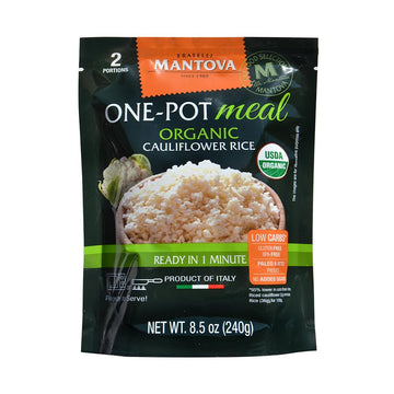 Mantova Organic Cauliflower Rice, 8.5 oz. (Pack of 6), Product of Italy, One-Pot Meal, Ready-in-Minutes Cauliflower Rice, All-Na