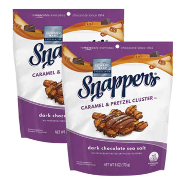Edward Marc Snappers Sweet Caramel & Pretzels Cluster - Crunchy Pretzel Snack With Dark Chocolate & Sea Salt For Adults And Kids