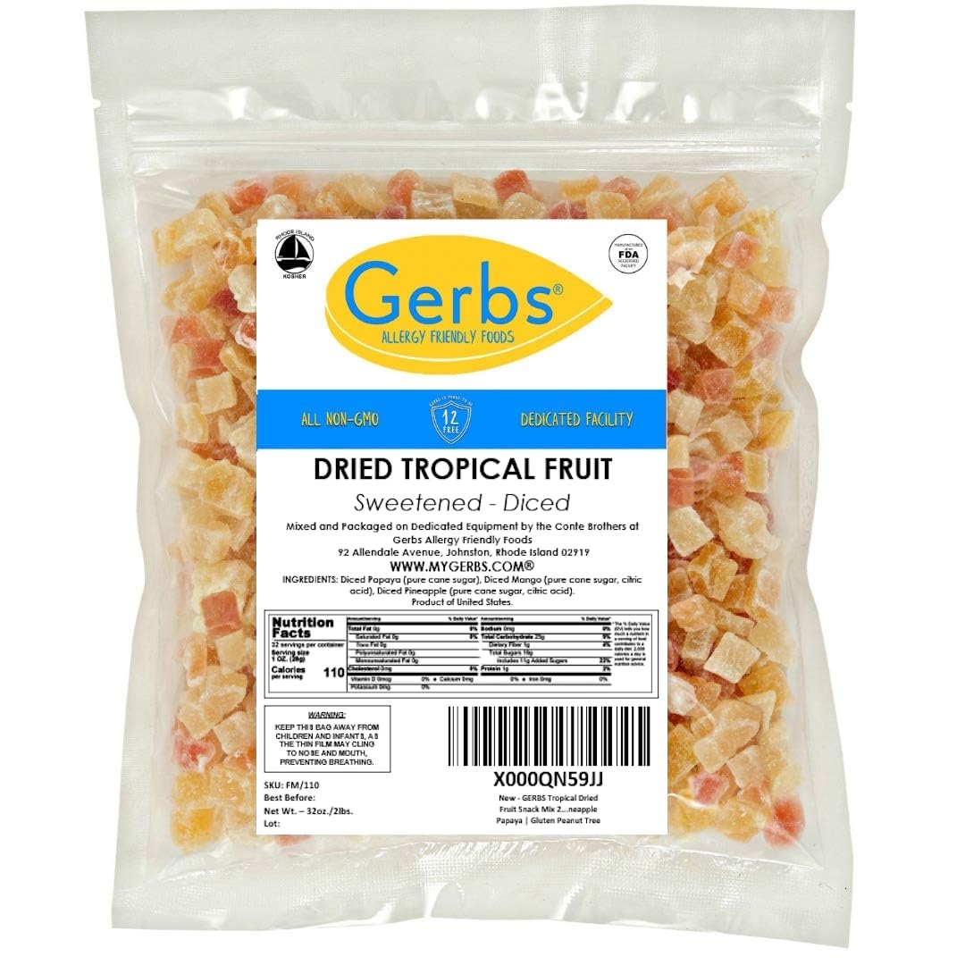 Gerbs Tropical Dried Fruit Snack Mix 2 lbs. | Unsulfured, No Additives, Resealable Bag | Lightly Sweet & Juicy Blend | Top 14 Al