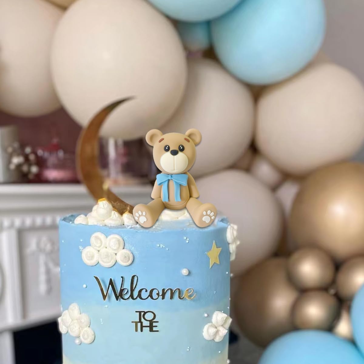 3D Bear Cake Toppers Bear Cake Decorations For Boy Girl Baby Shower Birthday Party Supplies (Bule)
