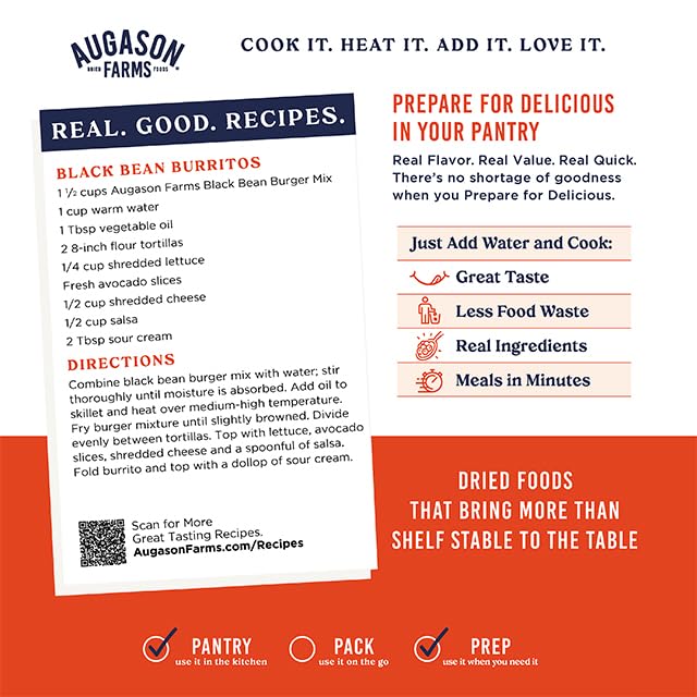 Augason Farms Black Bean Burger Mix Can, Certified Gluten Free, Emergency Food Supply, Everyday Meals, 38 Servings