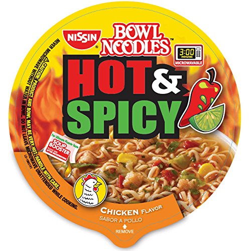 Nissin Hot And Spicy Bowl Noodles Chicken, 3.32 Ounce (Pack Of 12)