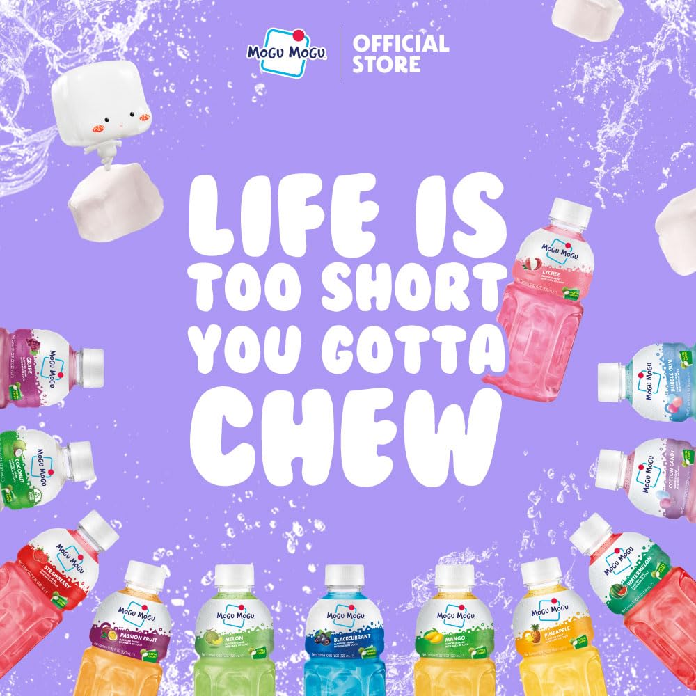 Mogu Mogu Drink Variety Pack - 6 Chewable Juice Boxes with Lychee, Mango, and Strawberry Flavors for Kids