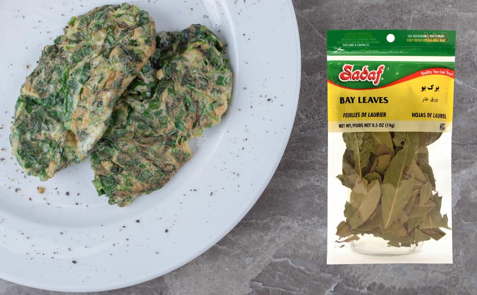 Sadaf Bay Leaves Whole - Dried Laurel Leaves - 0.5 Oz Resealable Bag - Dark Brown - Kosher - Middle Eastern Cuisine