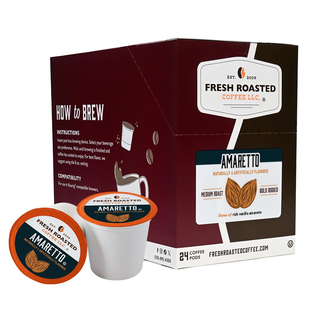 Fresh Roasted Coffee Amaretto Flavored Coffee Pods K-Cup Compatible 24 Count