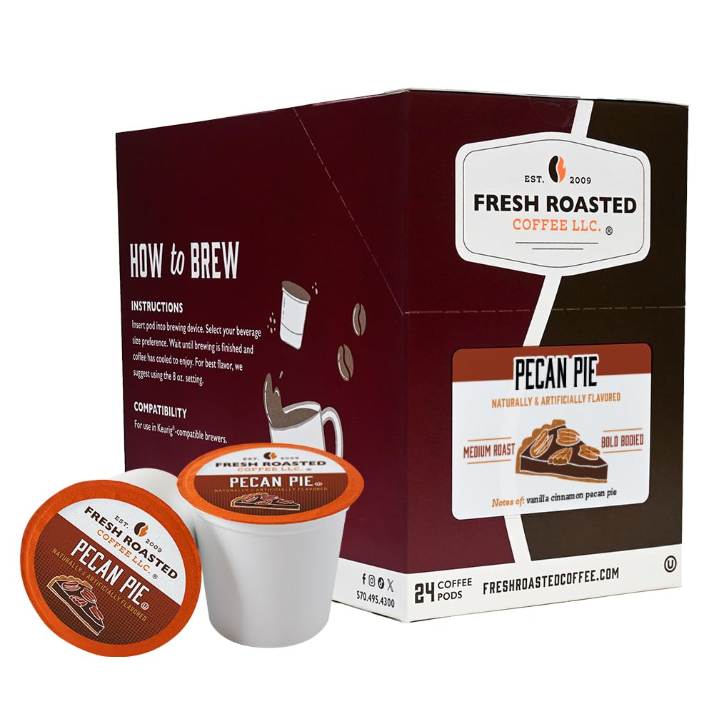 Fresh Roasted Coffee,Pecan Pie, Flavored Coffee Pods, K-Cup Compatible, 24 Count