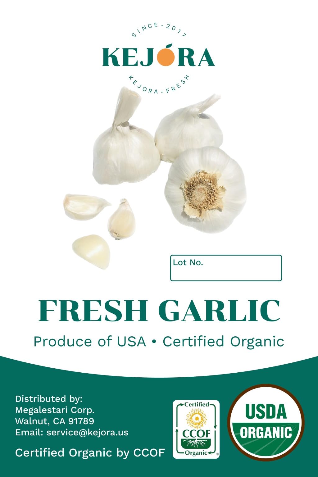 Kejora Usda Certified Organic Fresh Garlic Bulb 5 Count - Grown In California, Usa