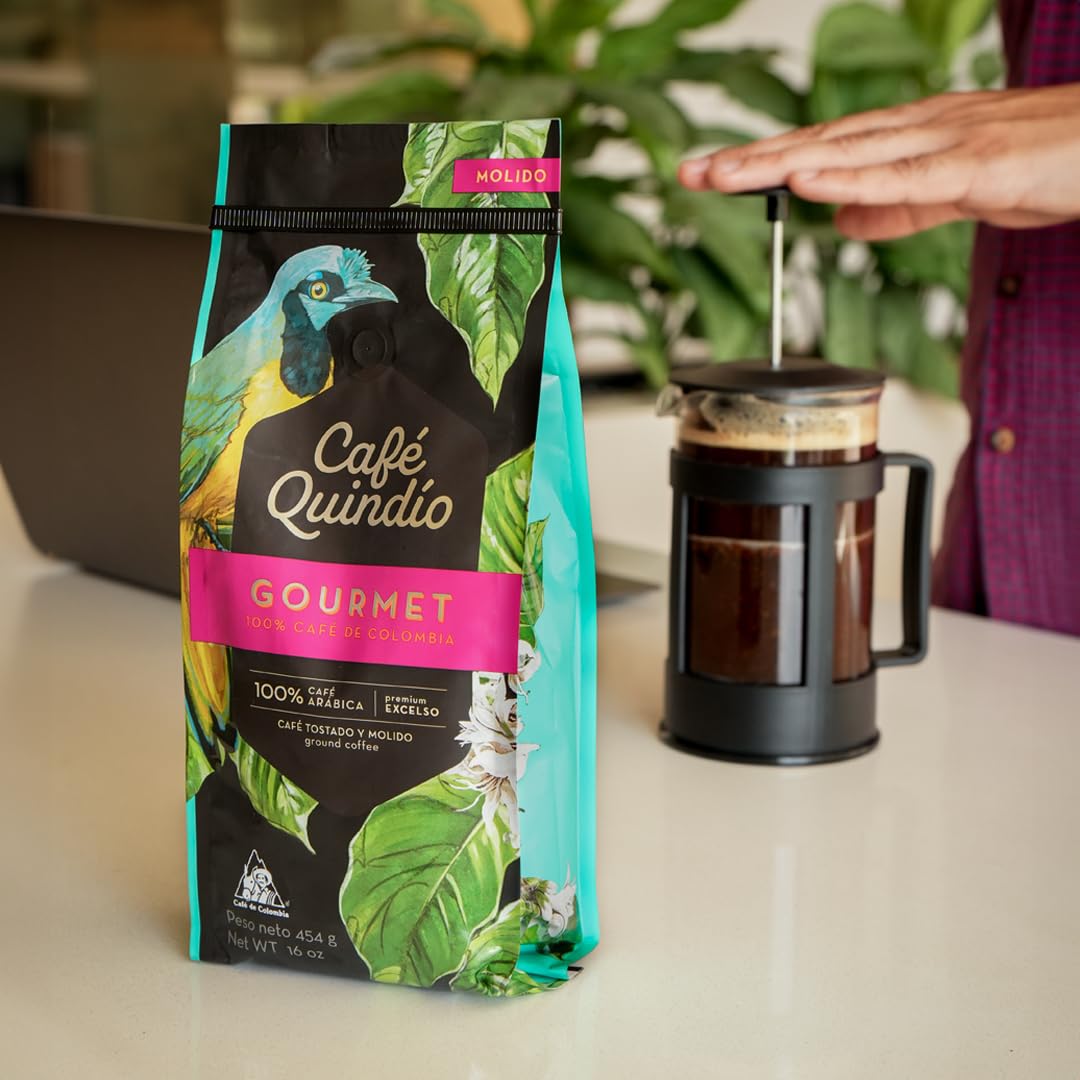 CAFE QUINDIO Gourmet Medium Roast 100% Colombian Arabica Coffee Whole Bean 12 Ounce Bag