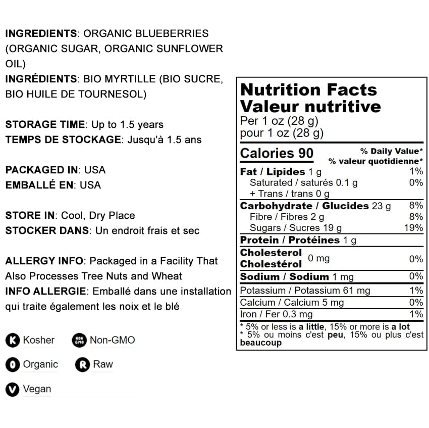 Organic Dried Blueberries, 16 Pounds - Non-Gmo, Whole Berries, Lightly Sweetened, And Coated With Sunflower Oil, Kosher, Vegan,