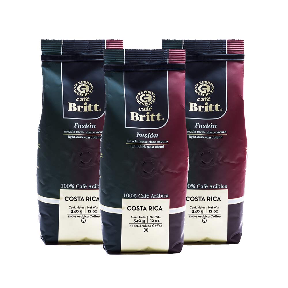 Caf   Britt - Costa Rican Fusion Coffee (12 oz.) (3-Pack) - Whole Bean, Arabica Coffee, Kosher, Gluten Free, 100% Gourmet & Medi