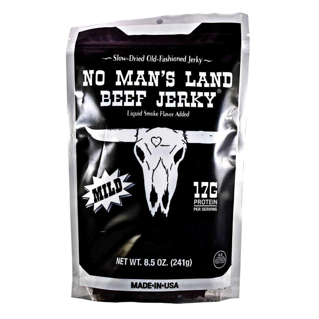 No Mans Land Mild Beef Jerky High Protein Free Low Calorie Low Carb Beef Snack 8.5Oz Bag