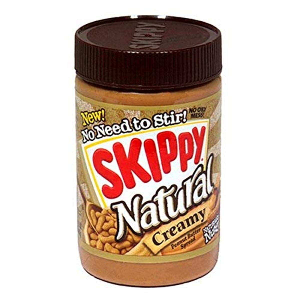 Skippy Natural Peanut Butter Spread, Creamy, 7 G Protein Per Serving, 15 Oz. (12 Pack)