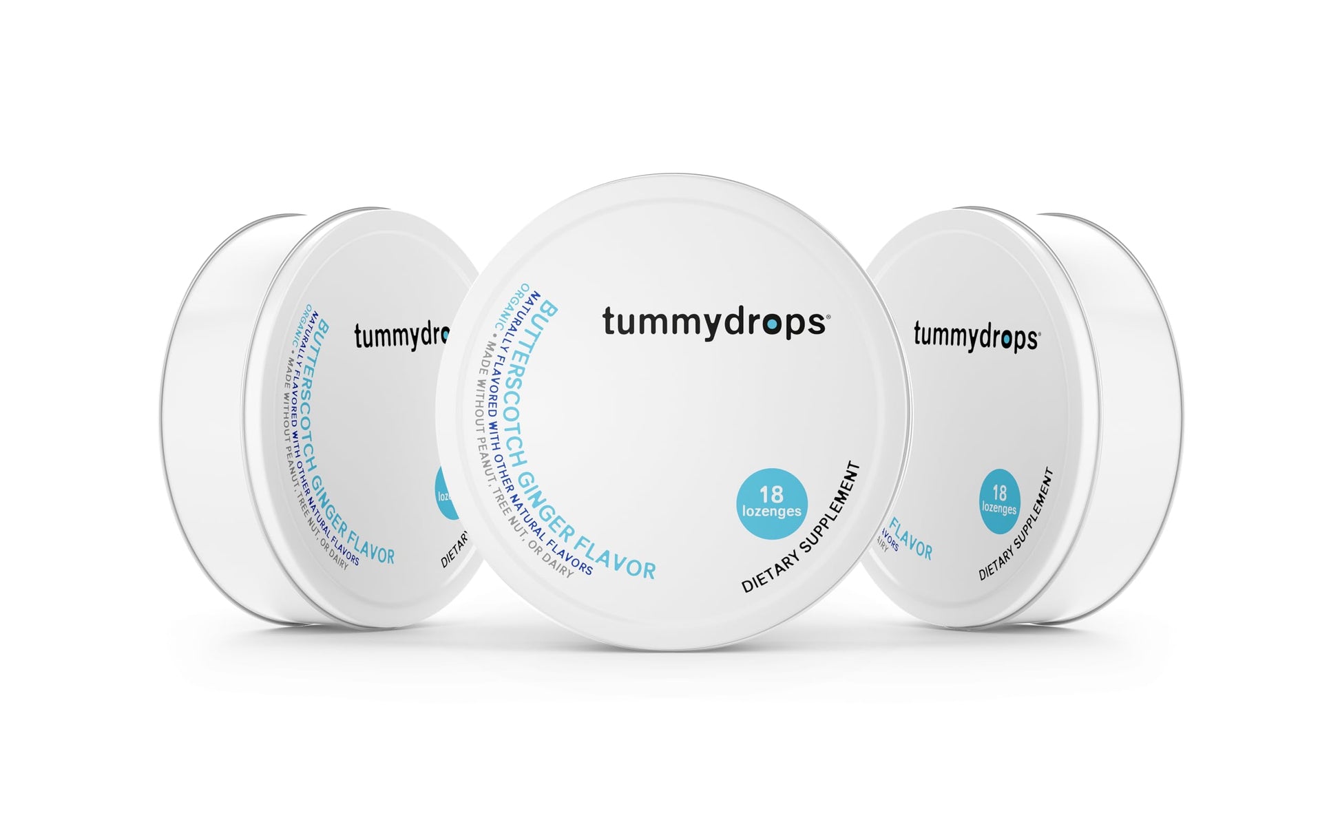Organic Ginger Butterscotch Cream Tummydrops (Pack With 3 Tins, 54 Drops Total)