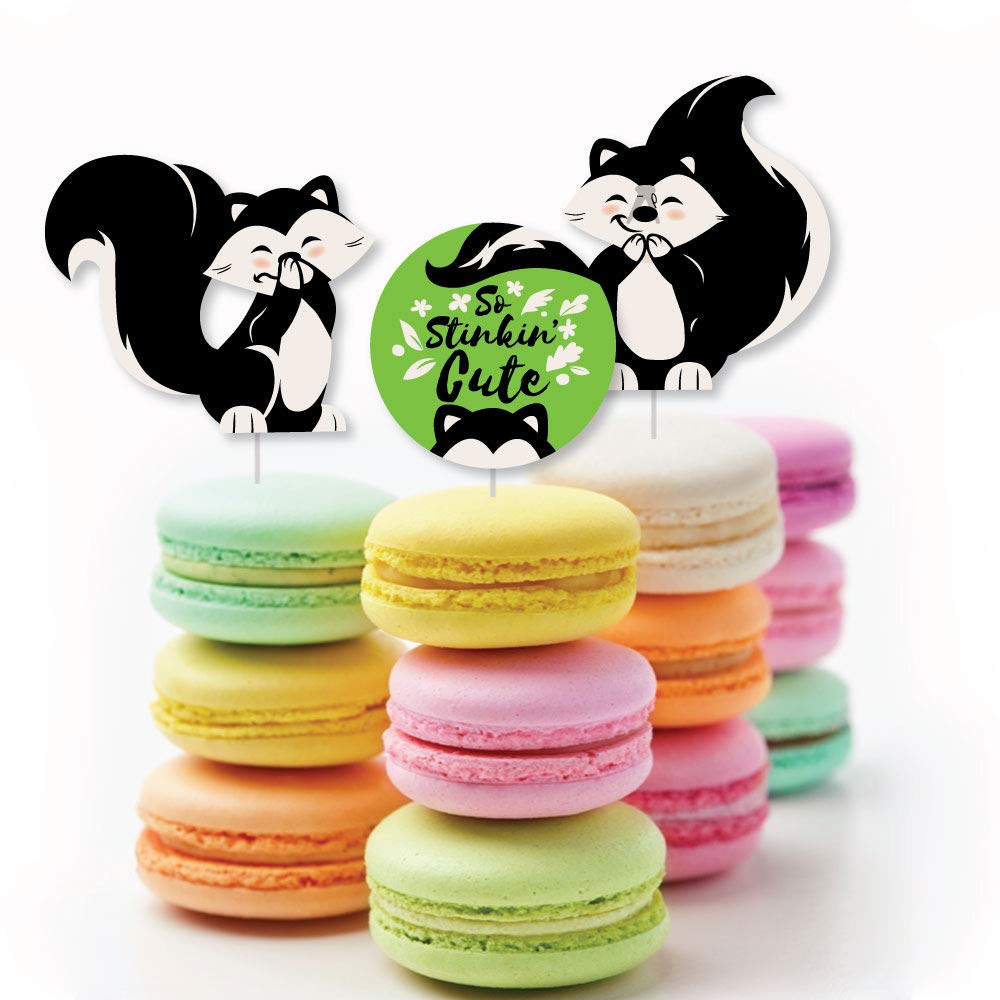 Big Dot of Happiness Dessert Cupcake Toppers - Woodland Skunk - Set of 24 - Plastic - Black, Green, White - Model BD4286dt