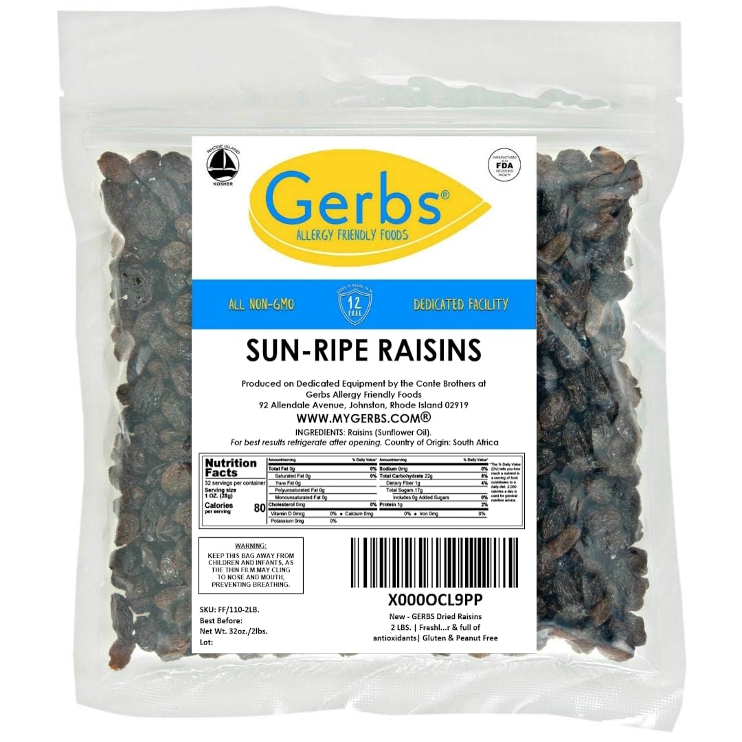 Gerbs Dried Raisins 2 lbs. | Unsulfured, No Additives, Resealable Bag | Naturally Sweet & Plump | Top 14 Allergen-Free