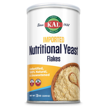 Kal Imported Nutritional Yeast Flakes, Unfortified & Unsweetened Fine Flakes, 100% Natural Source Of Amino Acids & B Vitamins, Great Nutty Flavor, Non-Gmo & Vegan, Approximately 22 Servings, 7.8Oz