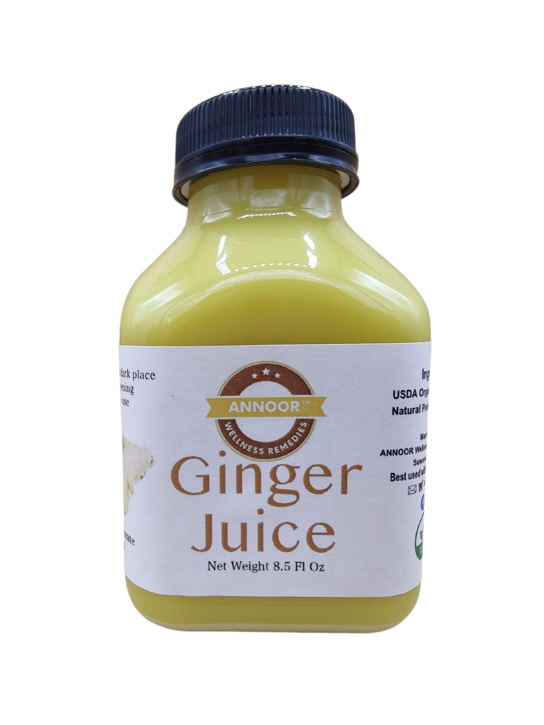 Annoor Ginger Juice - Raw, No Pulp, Strong Concentrate, 8.5 Fl Oz, Yellow