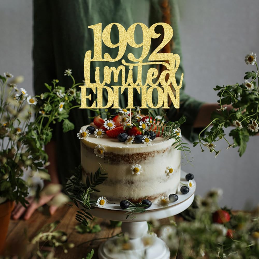Limited Edition 1992 Cake Topper 33Th Birthday Happy Birthday Cake Topper Men And Women Cheer 33 Years Old Handmade Golden Glitt
