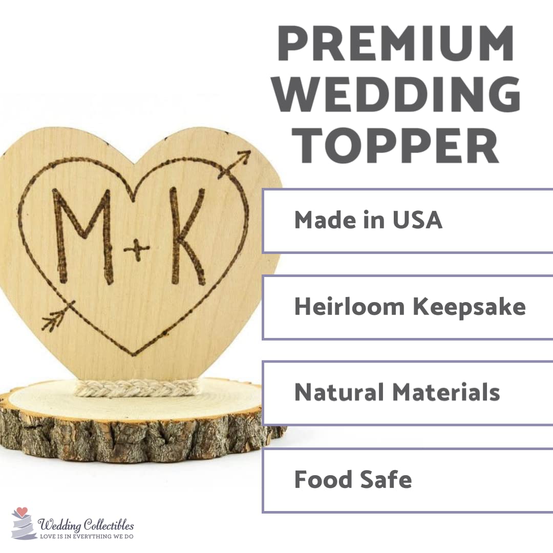 Personalized Cupid'S Heart Wood Custom Rustic Wedding Cake Topper