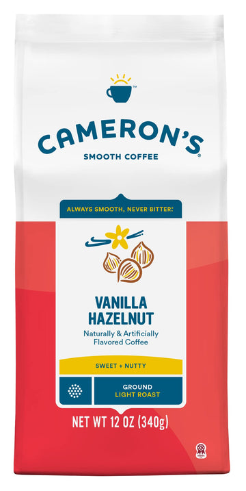 Camerons Coffee Roasted Ground Coffee Bag, Flavored, Vanilla Hazelnut, 12 Ounce