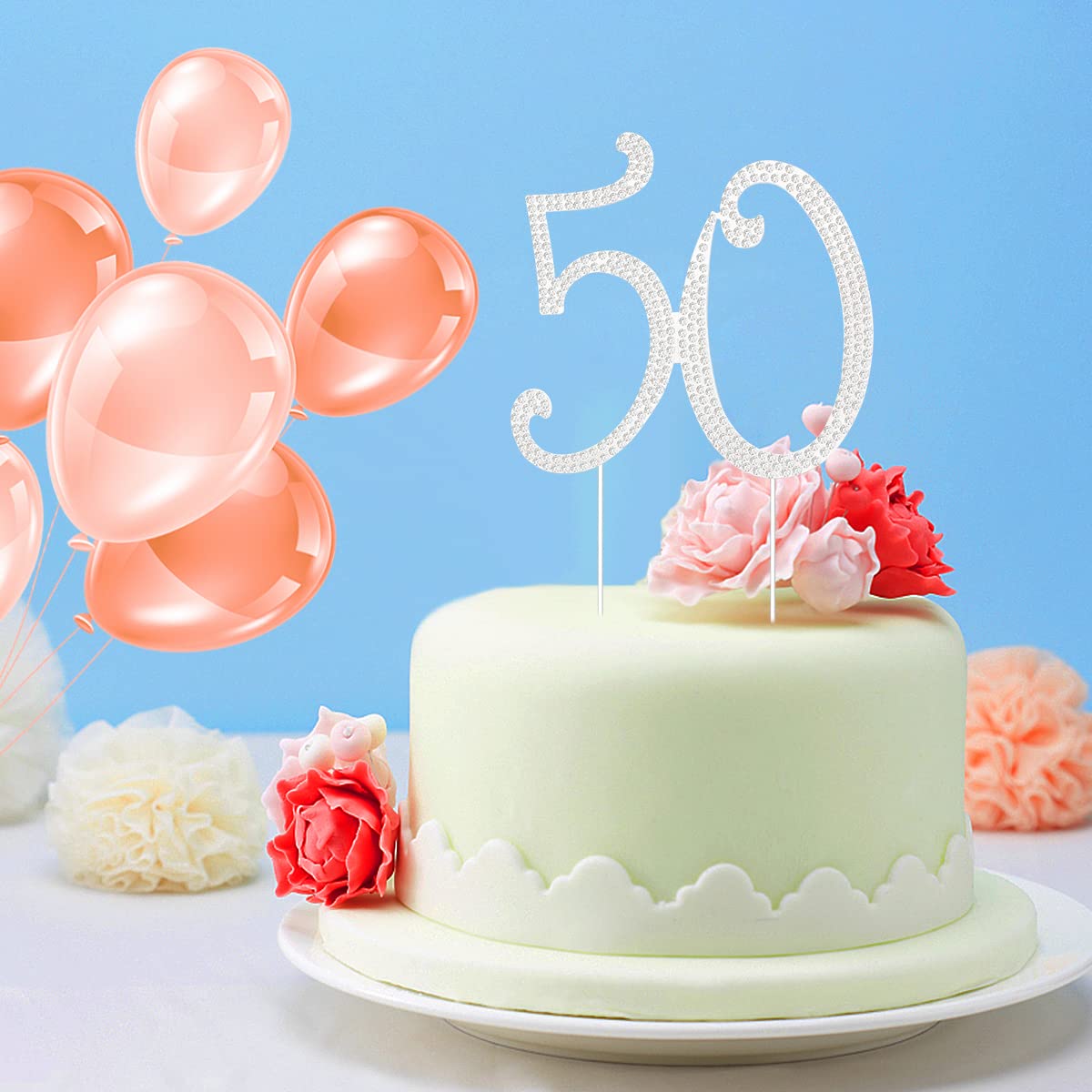 50 Cake Topper 50Th Anniversary Birthday Wedding Diamond Cake Topper For Women 50 Sparkle Bling Rhinestone Cake Decoration Party