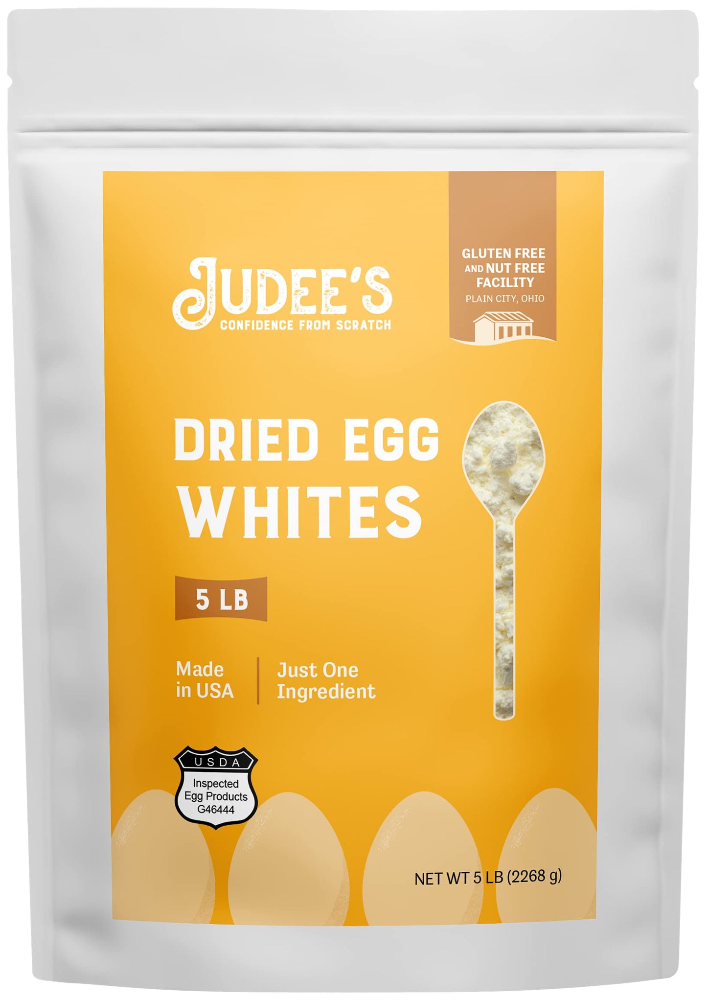 Judees Gluten Free Dried Egg White Protein Powder 5 lb - Pasteurized, USDA Certified, Non-GMO, Gluten-Free, Nut-Free - Just One