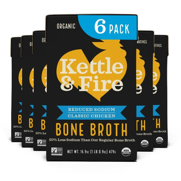 Kettle and Fire Reduce Sodium Chicken Organic Bone Broth, Keto, Paleo, Whole 30 Approved, Gluten Free, 17g of Protein, Natural S