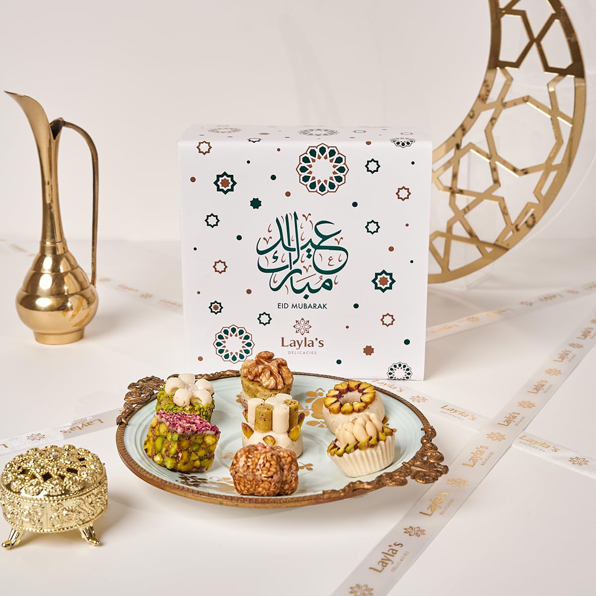 Laylas DELICACIES Mediterranean   Gift Box - 23 Bite-Size Halal, Vegetarian, Gluten Free Pastries - Eid Gift Box