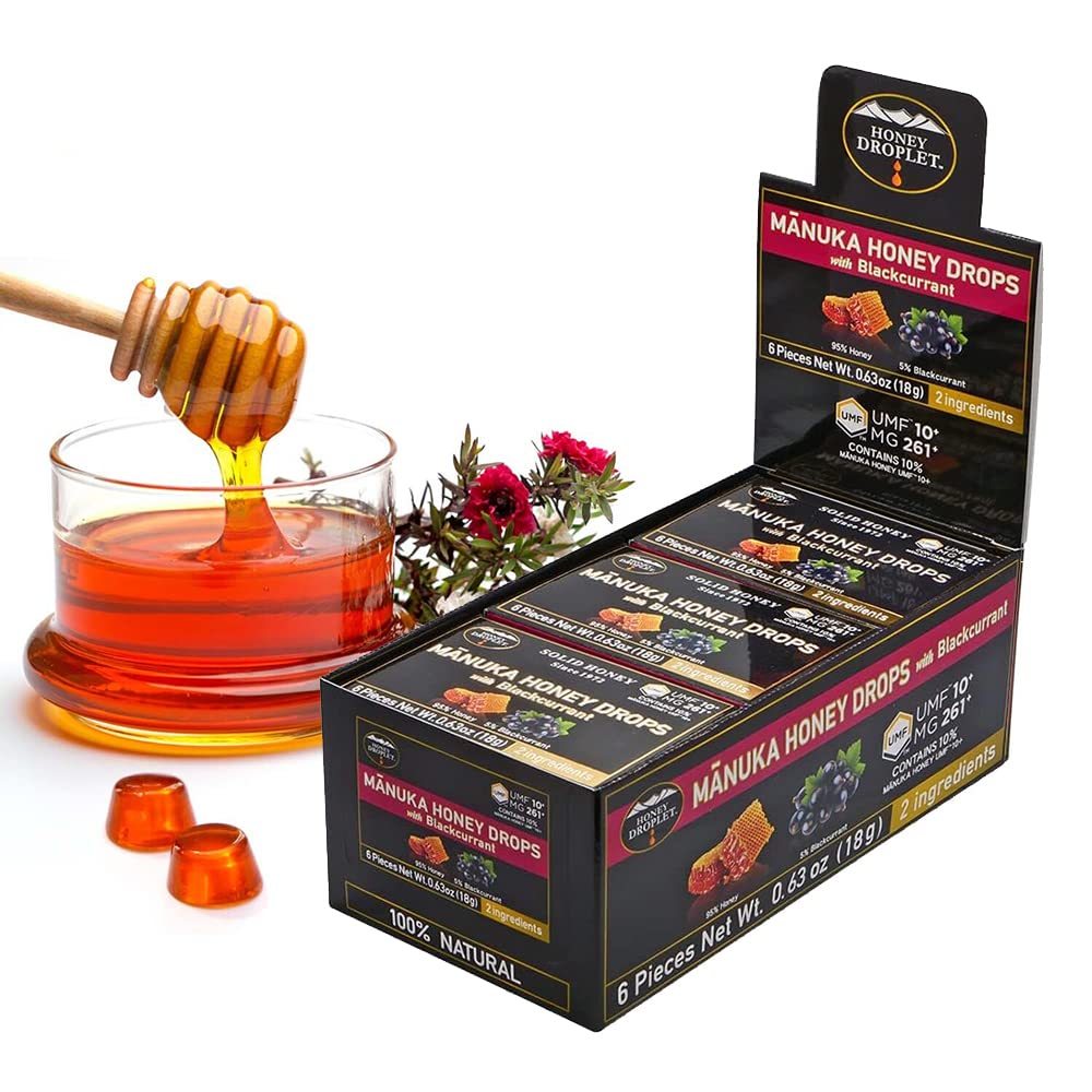 Honey Droplet] Umf10+ (Mg 261+) 100% Manuka Honey Drops  Truly Natural From New Zealand  2 Top-Grade Ingredients  12 Packs (Blackcurrant Flavor)
