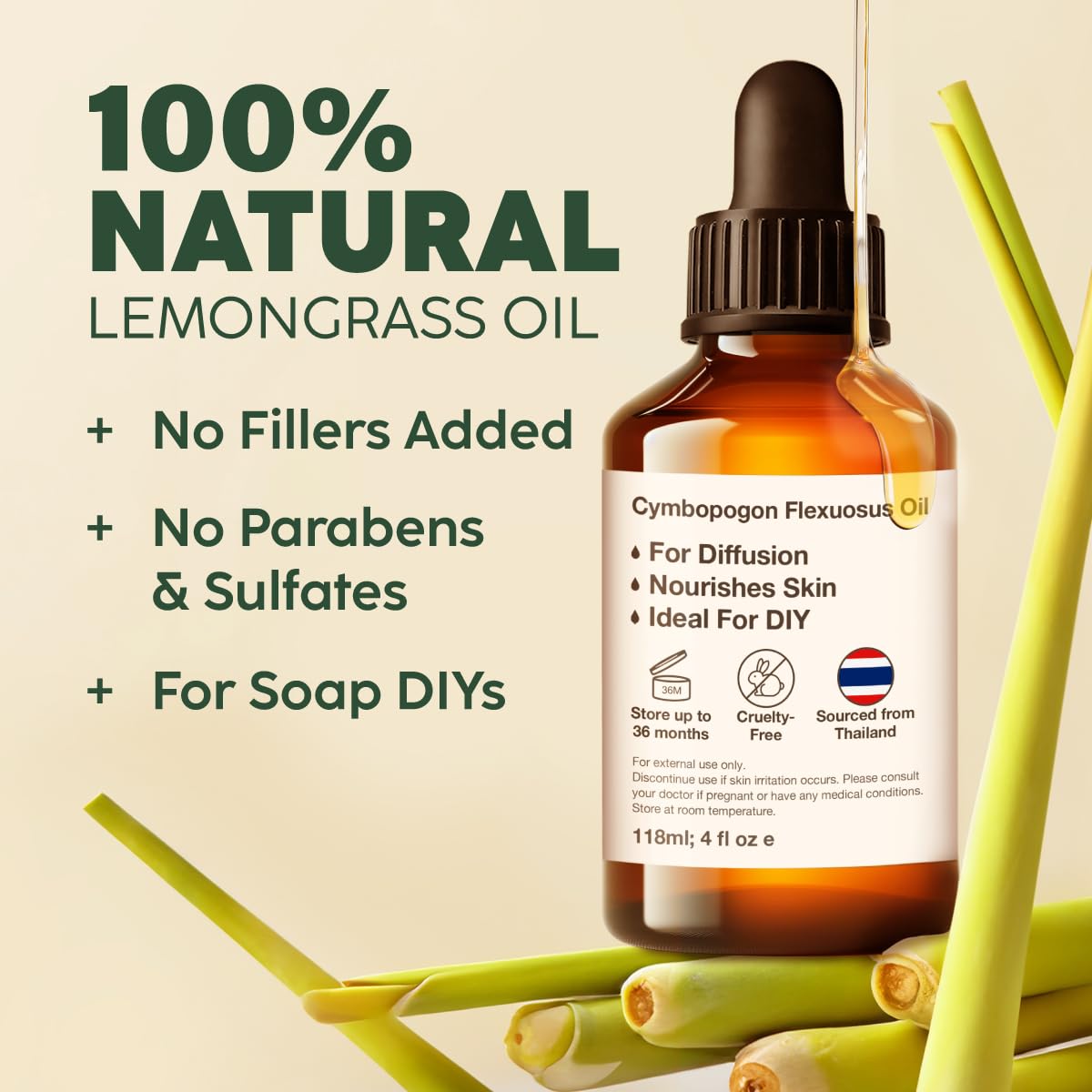Kukka Lemongrass Essential Oil For Diffuser - 100% Natural Therapeutic Grade Lemongrass Oil For Hair - Cleansing & Nourishing Le